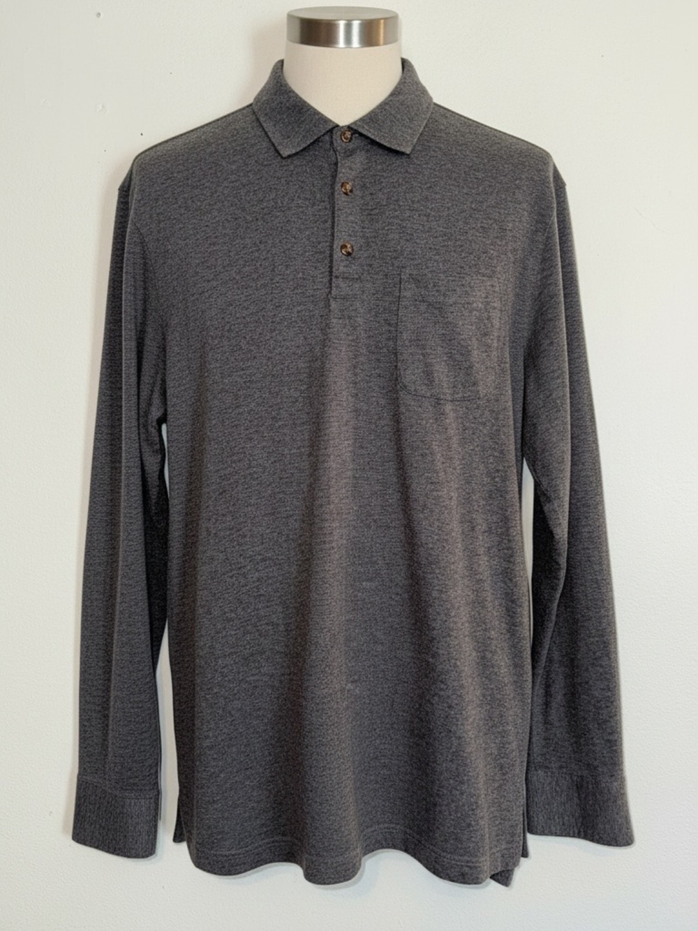 Peter Millar Men’s Long Sleeve Polo Golf Shirt Size L Gray Cotton/Cashmere